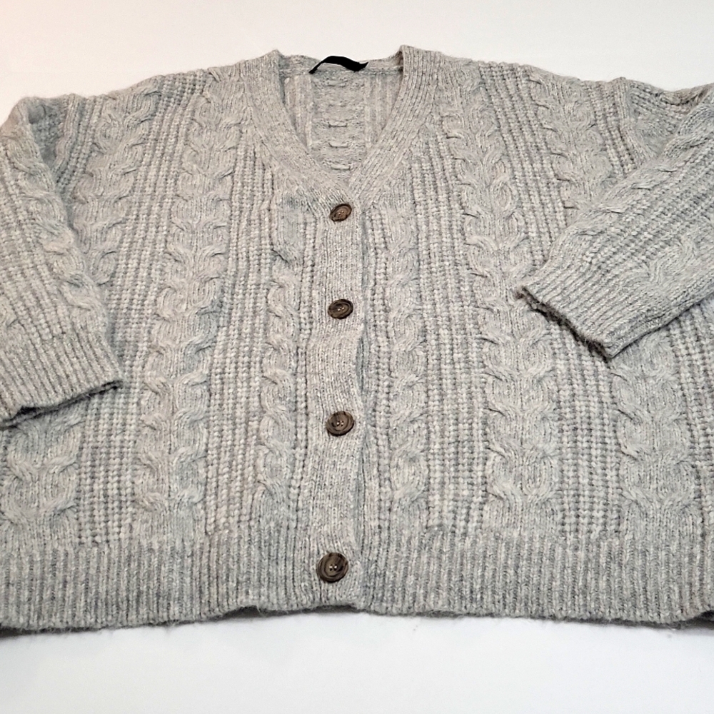Jenni Kanye Slouchy Women's Alpaca/wool Blend Cabled Cardigan Size Large